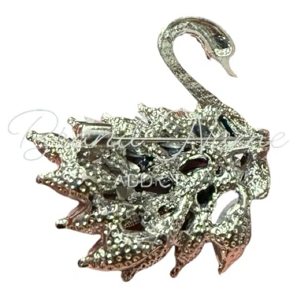 Swan Silver Tone Iridescent Blue Two Tone Rhinestone Brooch - Picture 3 of 3